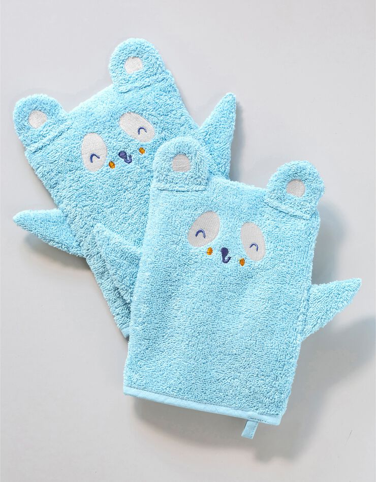 Collection éponge enfant brodée panda coton - 380 g/m² (bleu glacier)