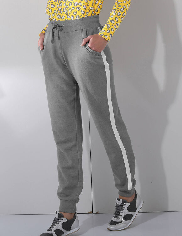 Pantalon jogging molleton bicolore (gris chin&eacute; / blanc)