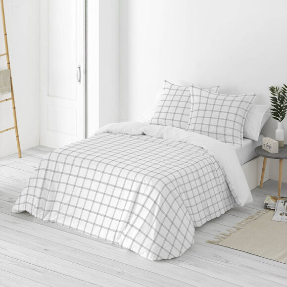 Linge de lit Emile en coton imprim&eacute; carreaux (blanc)