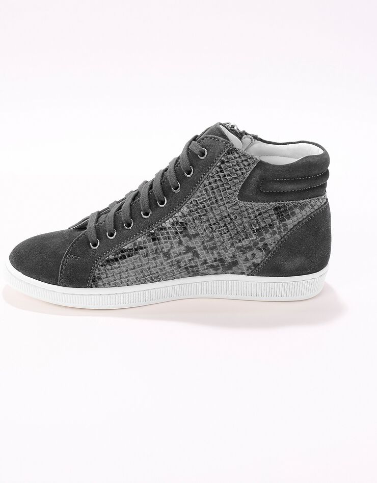Baskets montantes python en cuir et croûte de cuir - kaki grisé (gris)
