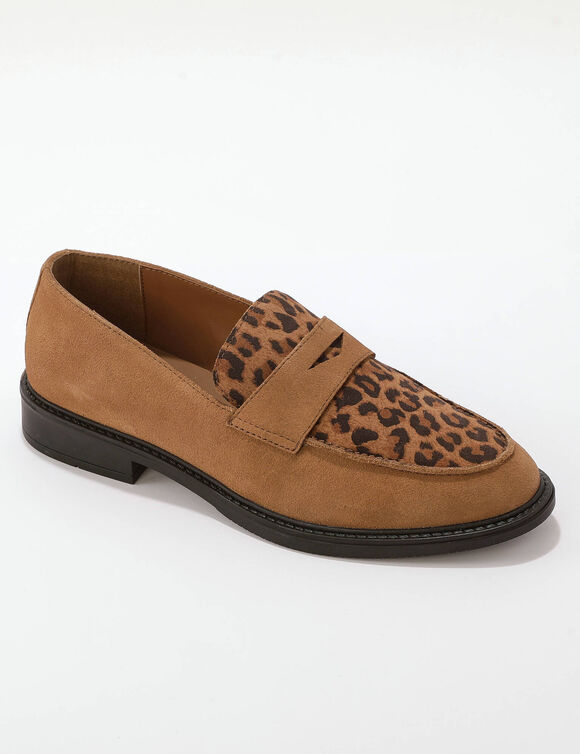 Mocassins motif l&eacute;opard (marron)