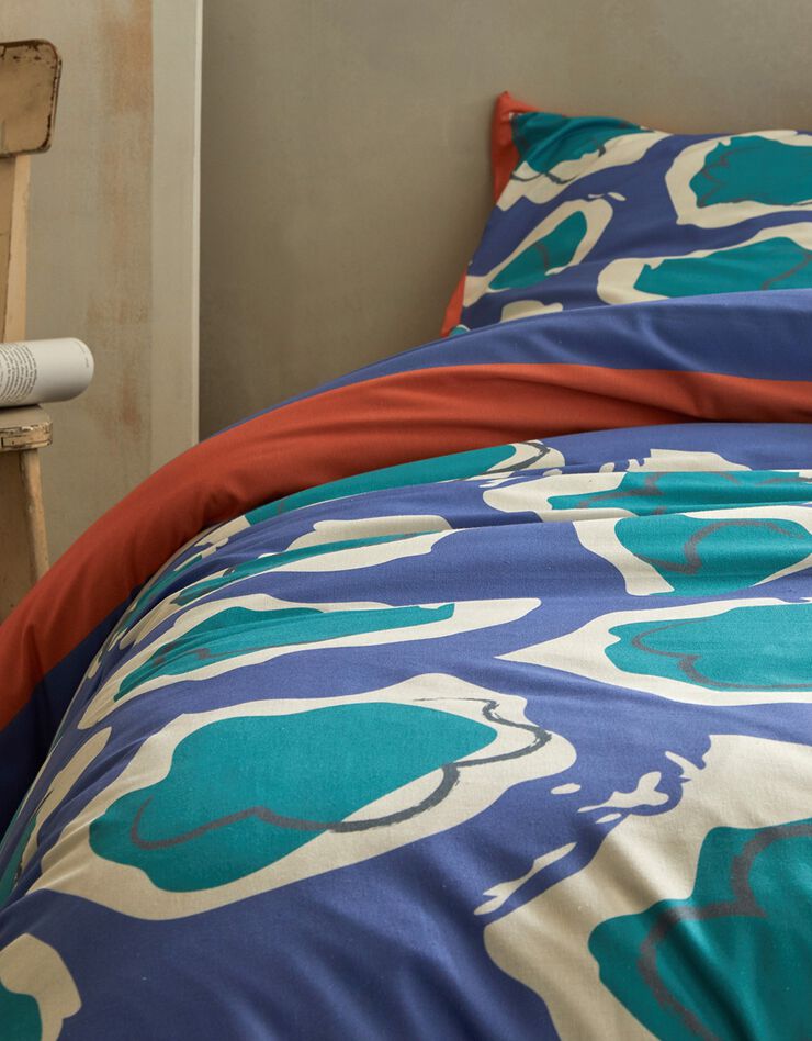 Linge de lit imprimé, collection "Odette Lepeltier" (bleu / vert)
