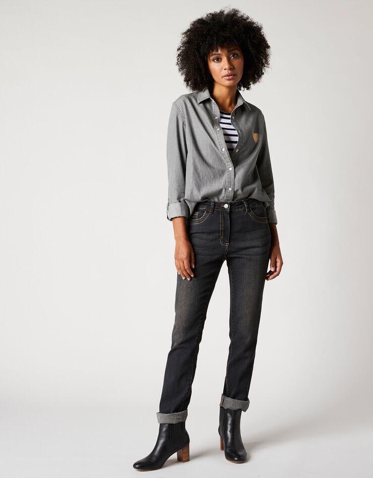 Chemise jean brodé coeur (gris) Chemise jean brodé coeur (gris)