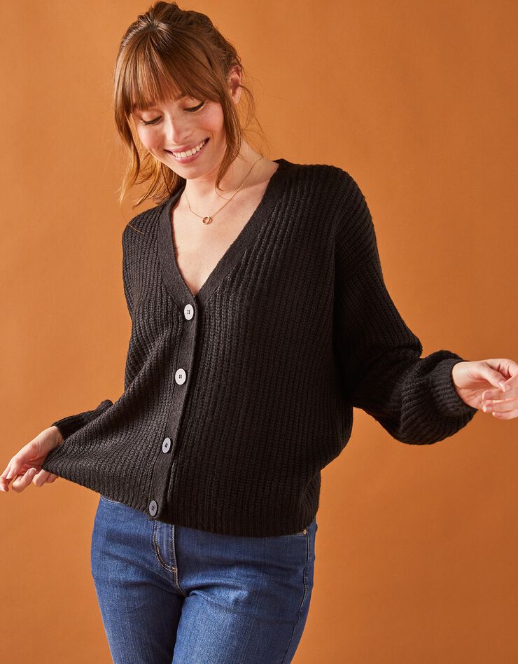 Gilet boutonné volume loose maille toucher mohair (noir) Gilet boutonné volume loose maille toucher mohair (noir)