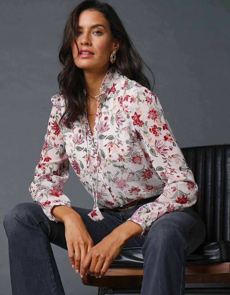 Blouse en voile imprimé (écru / prune) Blouse en voile imprimé (écru / prune)
