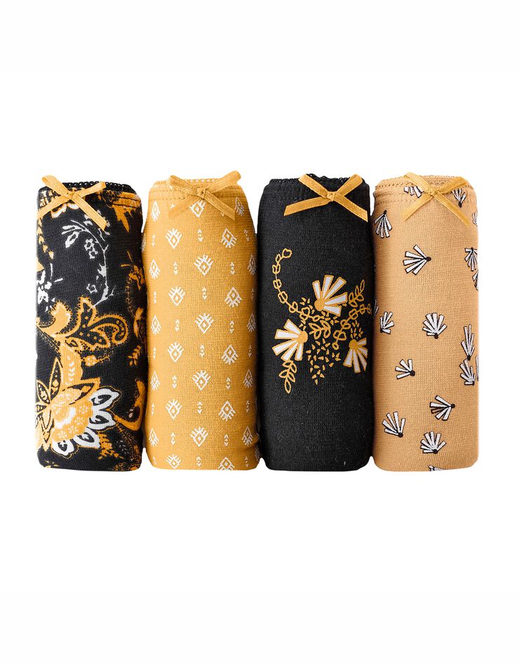 Slip coton imprimé "graphique" - lot de 4 (noir / miel) Slip coton imprimé "graphique" - lot de 4 (noir / miel)