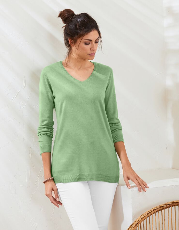 Pull col V toucher cachemire (vert clair) Pull col V toucher cachemire (vert clair)