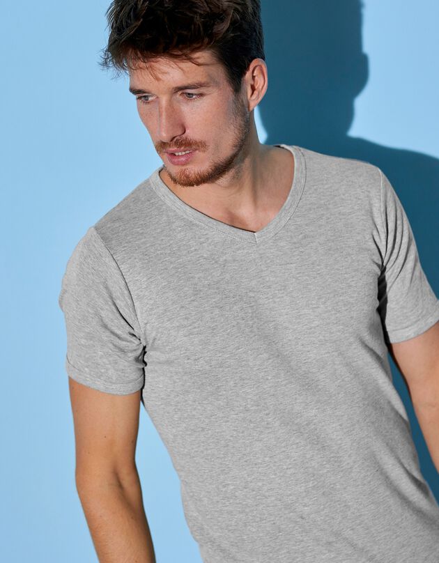 T-shirt sous-vêtement homme col V - lot de 3 (gris chiné)