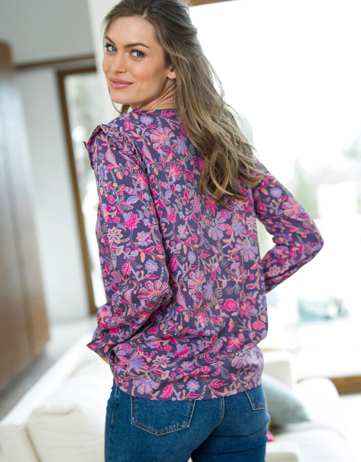 Blouse volantée boutonnée fleurie (violine / parme) Blouse volantée boutonnée fleurie (violine / parme)