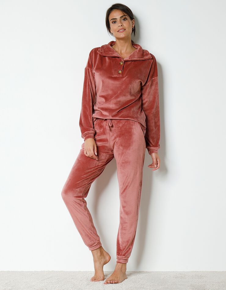 Pyjama velours stretch manches longues col boutonné (bois de rose) Pyjama velours stretch manches longues col boutonné (bois de rose)