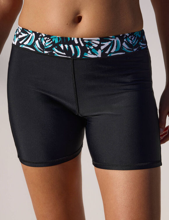 Short long de bain ceinture imprimée Upala (noir / turquoise)