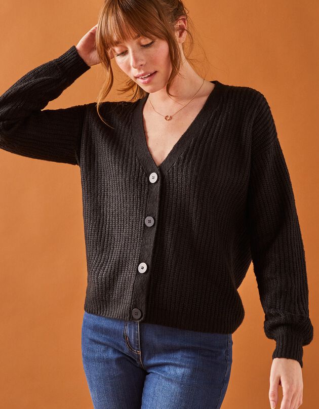 Gilet boutonné volume loose, toucher mohair  (noir)