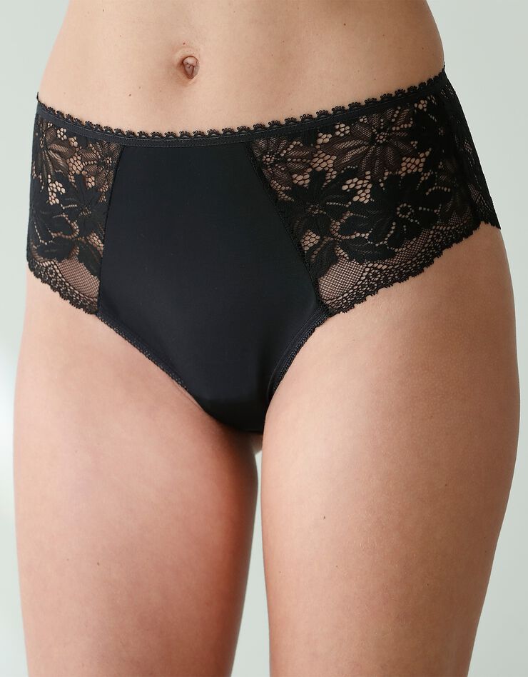 Culotte forme tanga taille haute microfibre et dentelle stretch - lot de 2 (noir)