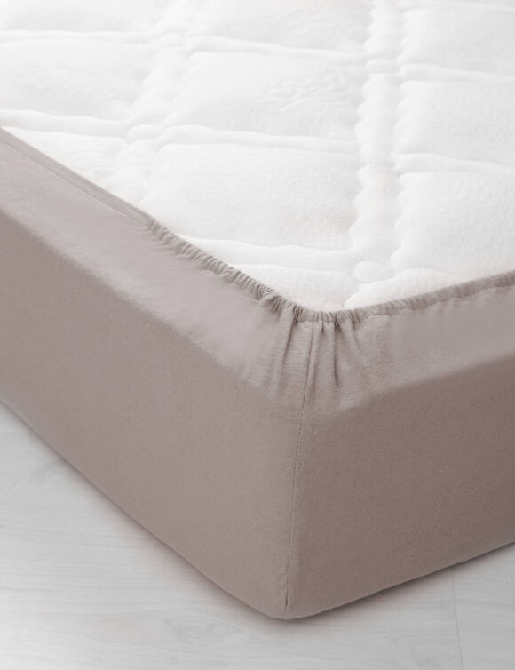 Drap-housse uni flanelle bonnets 32 cm (taupe)