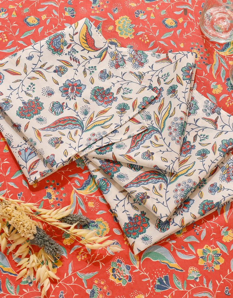Serviette de table imprimé floral Indian Summer - lot de 4 (écru / bleu) Serviette de table imprimé floral Indian Summer - lot de 4 (écru / bleu)