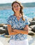 Blouse manches courtes, imprimé fleuri (bleu / blanc)