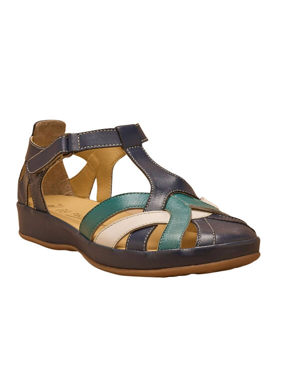 Sandales salom&eacute;es cuir largeur confort (marine)