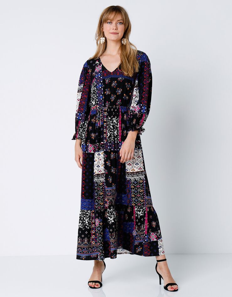 Robe longue patchwork (noir / violine) Robe longue patchwork (noir / violine)