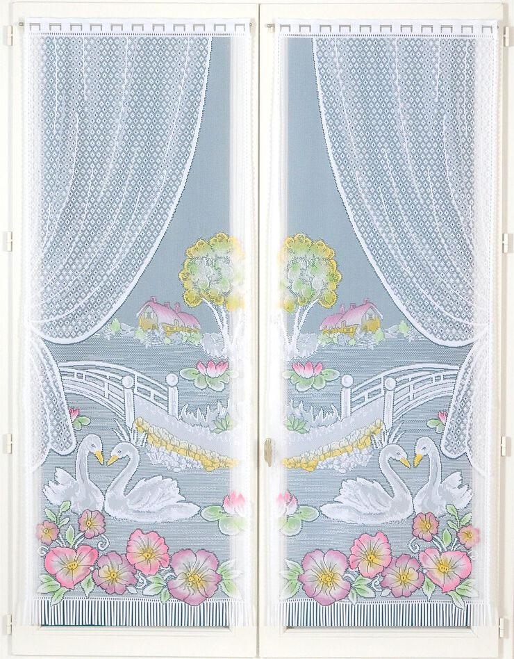 Vitrage droit motif cygnes - paire (peint)