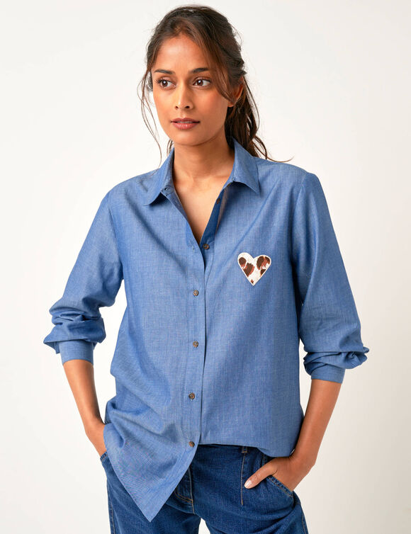 Chemisier en chambray, cœur brodé (stone)
