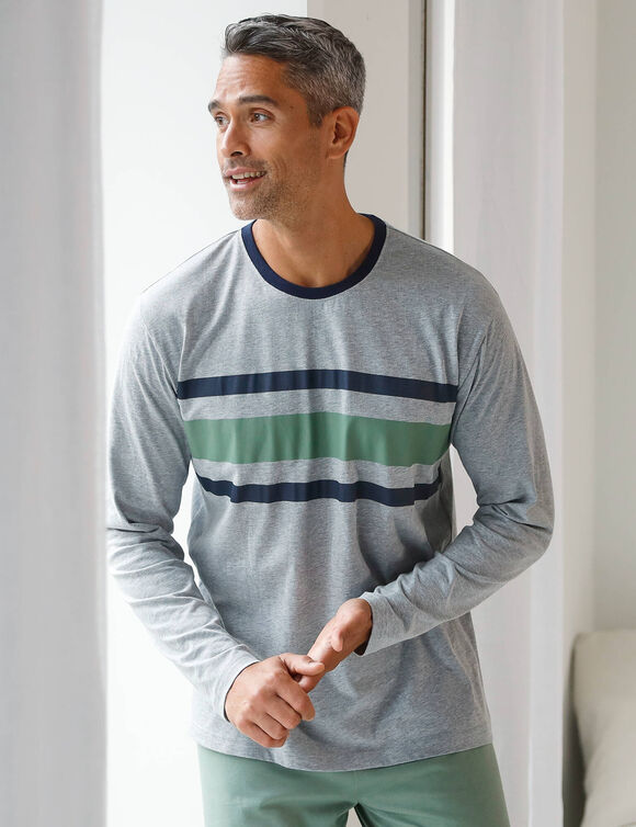 T-shirt pyjama rayures manches longues (gris chiné)