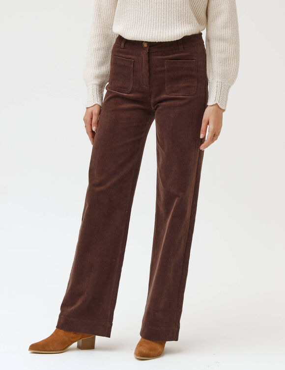 Pantalon coupe large taille haute, grande stature (chocolat)
