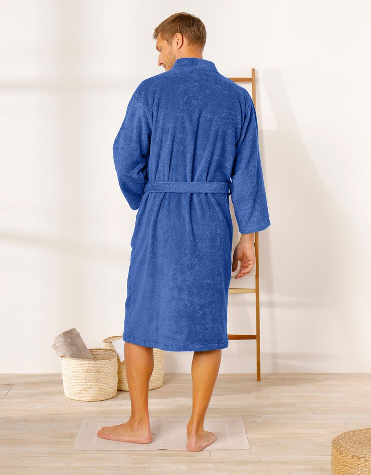 Peignoir mixte adulte col kimono éponge bouclette  (bleu dur)