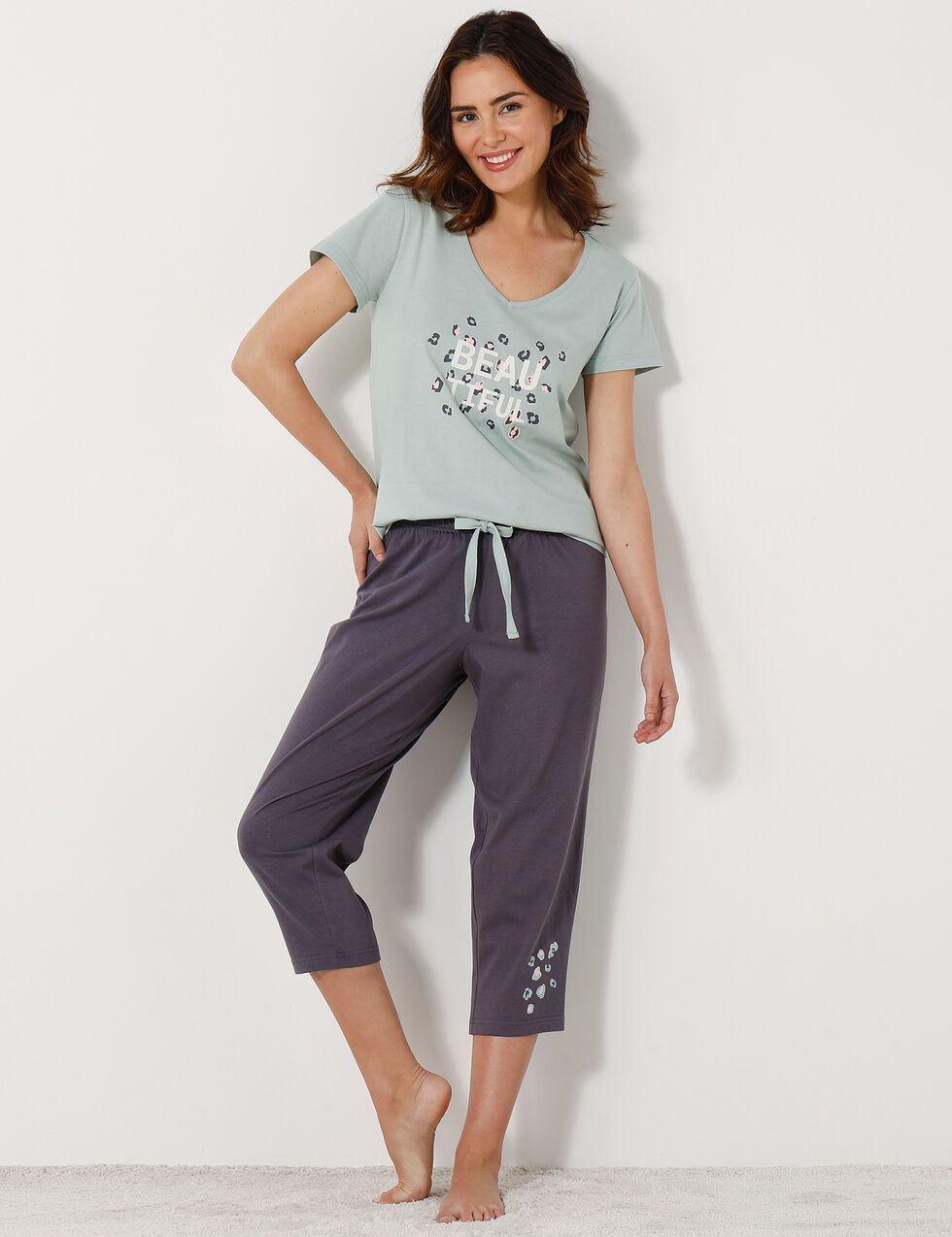 Pantacourt Ample Esmara Blanc Et Gris - Taille 40 - Neuf Avec étiquettes - Laine Et Viscose