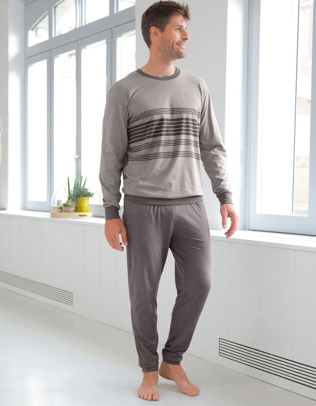 Pyjama coton rayé manches longues (gris)