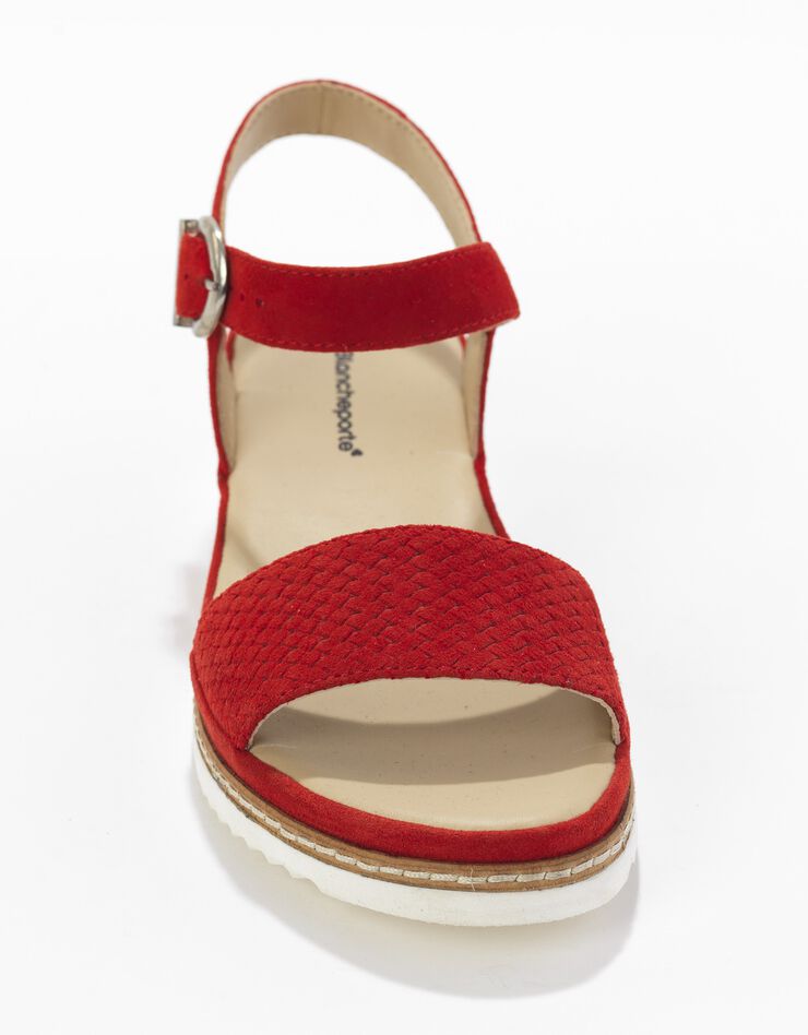 Sandales compensées crantées en croûte de cuir  (rouge)