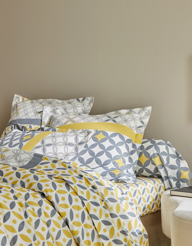 Linge de lit Marlow en coton motifs géométriques (gris / jaune)