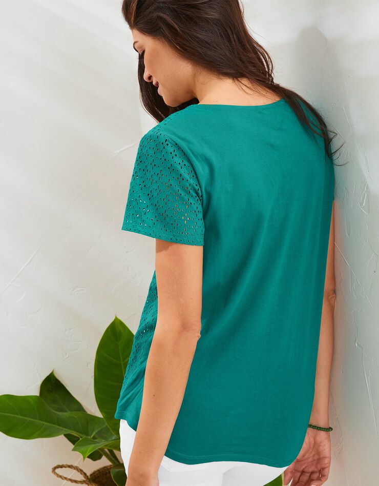 Tee-shirt col V broderie anglaise (vert) Tee-shirt col V broderie anglaise (vert)