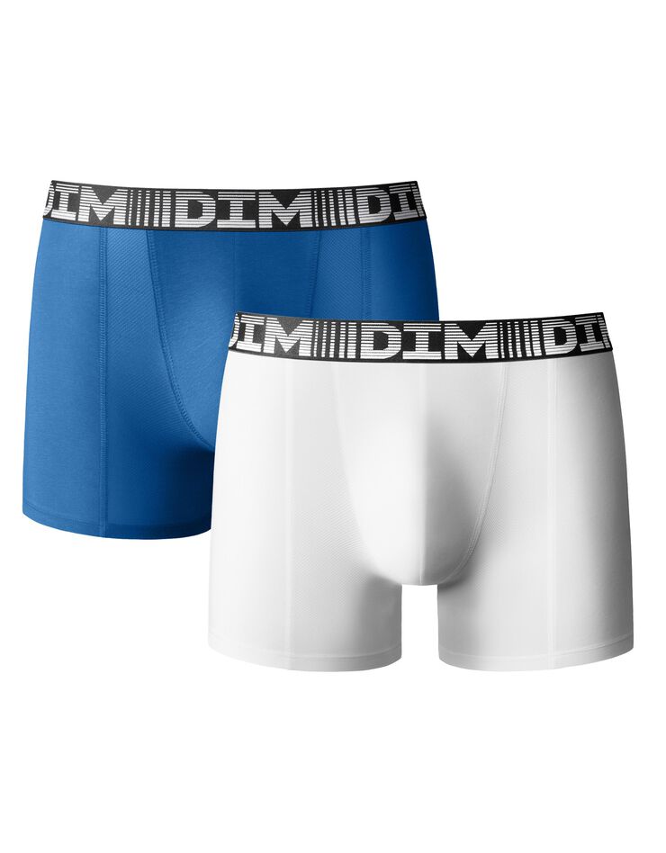 Boxer long 3D Flex Air coupe short - lot de 2 (bleu + blanc)
