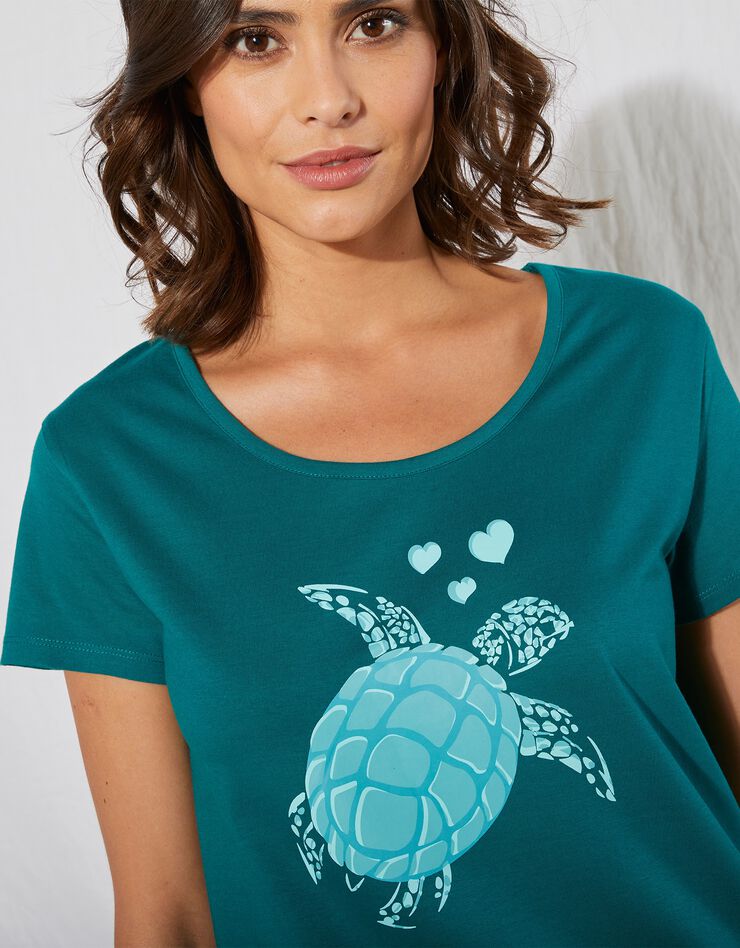 Chemise de nuit longue coton – imprimé "tortue" (vert)