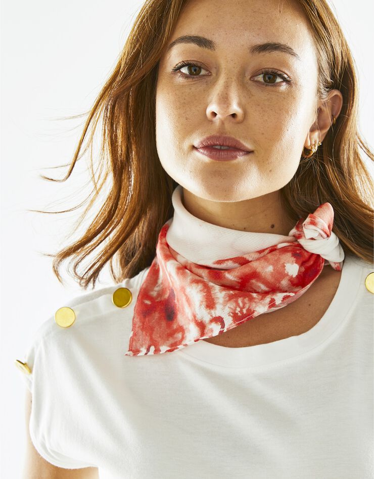 Foulard Annette Messager fabriqué en France, 48x48 cm - coton biologique (blanc / rouge)