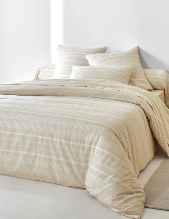 Linge de lit Sacha imprim&eacute; ray&eacute; - coton 52 fils/cm&sup2; (beige)