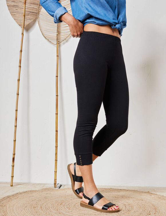 Legging 3/4, bas boutonn&eacute; (noir)