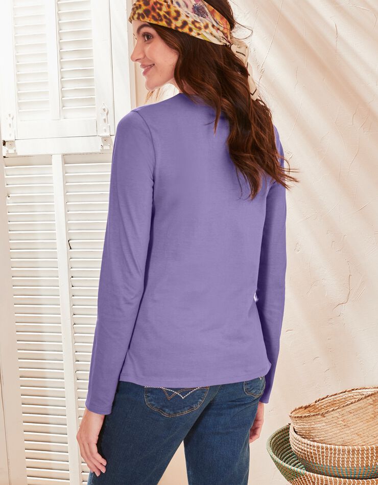 Tee-shirt uni, manches longues (mauve) Tee-shirt uni, manches longues (mauve)