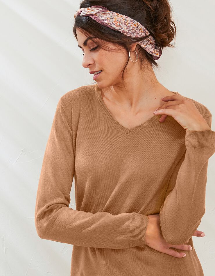 Pull col V toucher cachemire (noisette) Pull col V toucher cachemire (noisette)