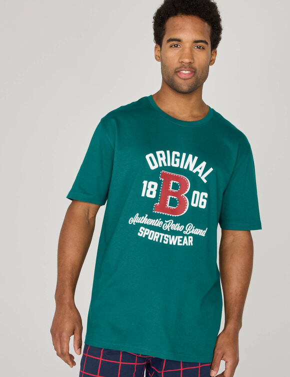 T-shirt pyjama motif plac&eacute; manches courtes (vert)