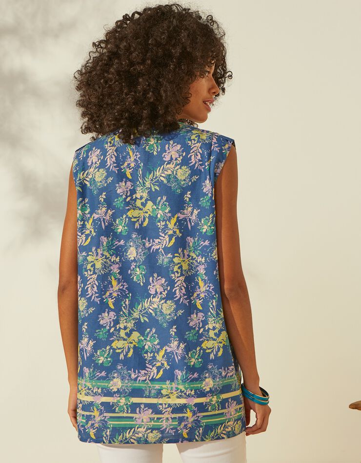 Tunique fleurie col rond (bleu jean) Tunique fleurie col rond (bleu jean)