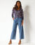 Pull V maille fantaisie, rayures graphiques (indigo / multicolore)