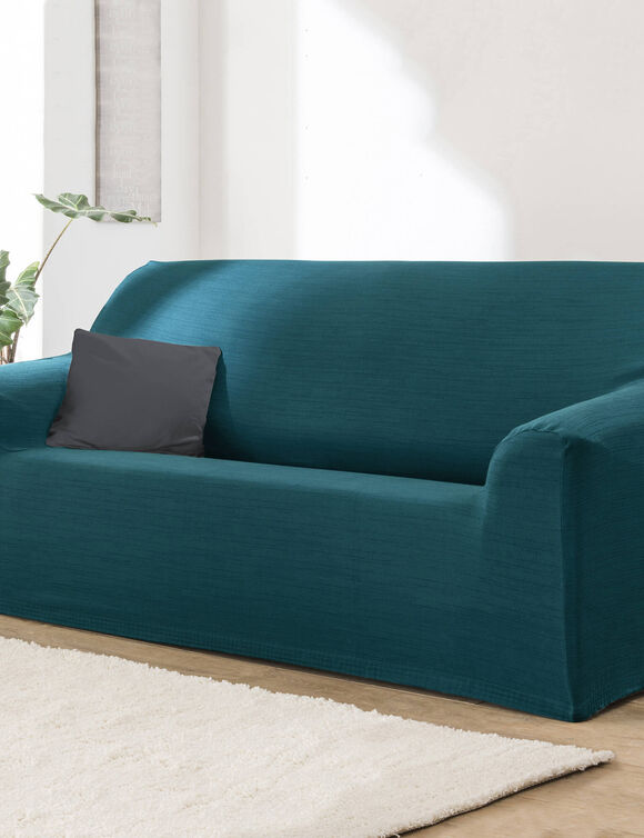 Housse extensible unie canapé fauteuil accoudoirs (bleu canard)