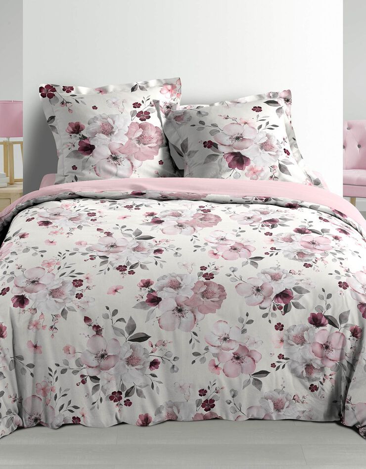 Parure de lit Bouquet - percale coton (rose / blanc)