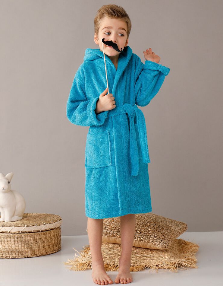 Peignoir enfant éponge bouclette à capuche (turquoise)
