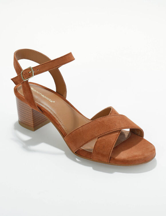 Sandales à talons en croûte de cuir certifié LWG(**) (caramel)