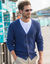 Gilet col V boutonné en maille anglaise (bleu jean)