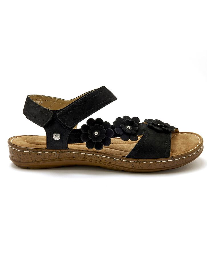 Sandales scratchées à fleurs, cuir velours (noir) Sandales scratchées à fleurs, cuir velours (noir)