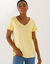 T-shirt col V uni manches courtes, coton (jaune p&acirc;le)