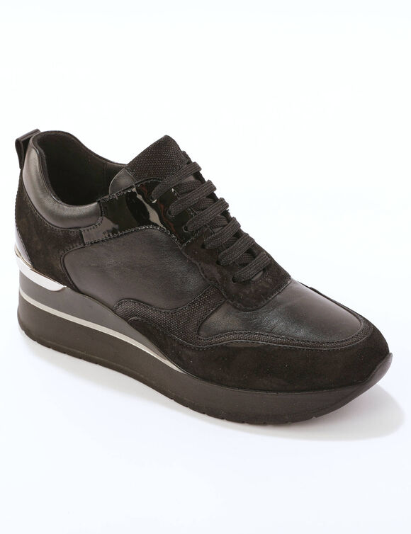 Baskets compens&eacute;es cuir (noir)